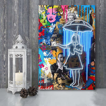 Girl With Umbrella Graffiti, Colorful Graffiti Painting Art, Canvas Print, Luxury Wall Art Decor, Modern Art