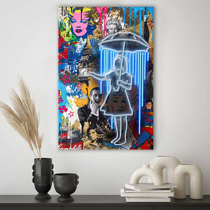 Girl With Umbrella Graffiti, Colorful Graffiti Painting Art, Canvas Print, Luxury Wall Art Decor, Modern Art