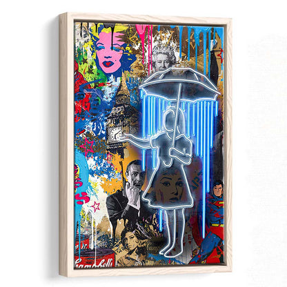 Girl With Umbrella Graffiti, Colorful Graffiti Painting Art, Framed Canvas Print, Floating Frame, Luxury Wall Art Decor