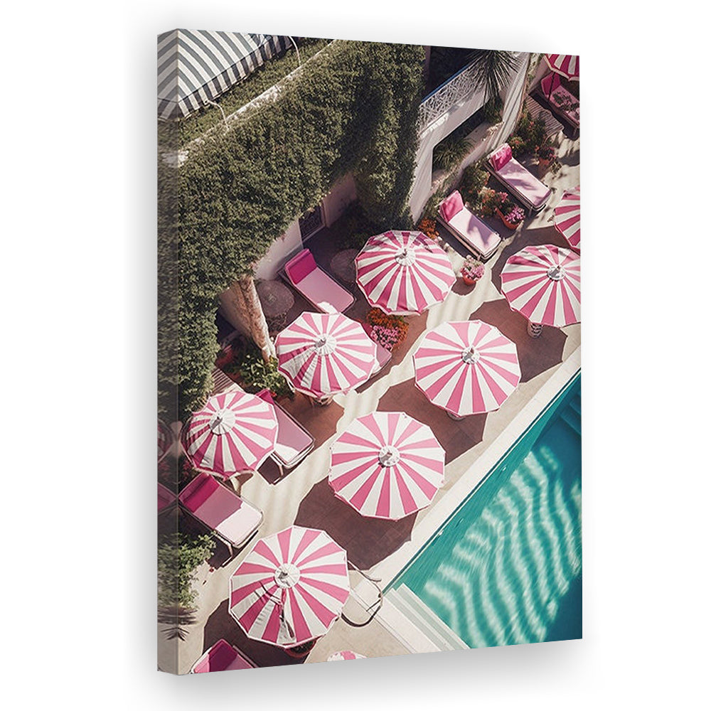 Glamorous Pool Print Pink And White Beach Umbrella Print Beach Wall Art, Canvas Prints Wall Art
