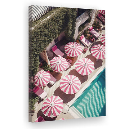Glamorous Pool Print Pink And White Beach Umbrella Print Beach Wall Art, Canvas Prints Wall Art