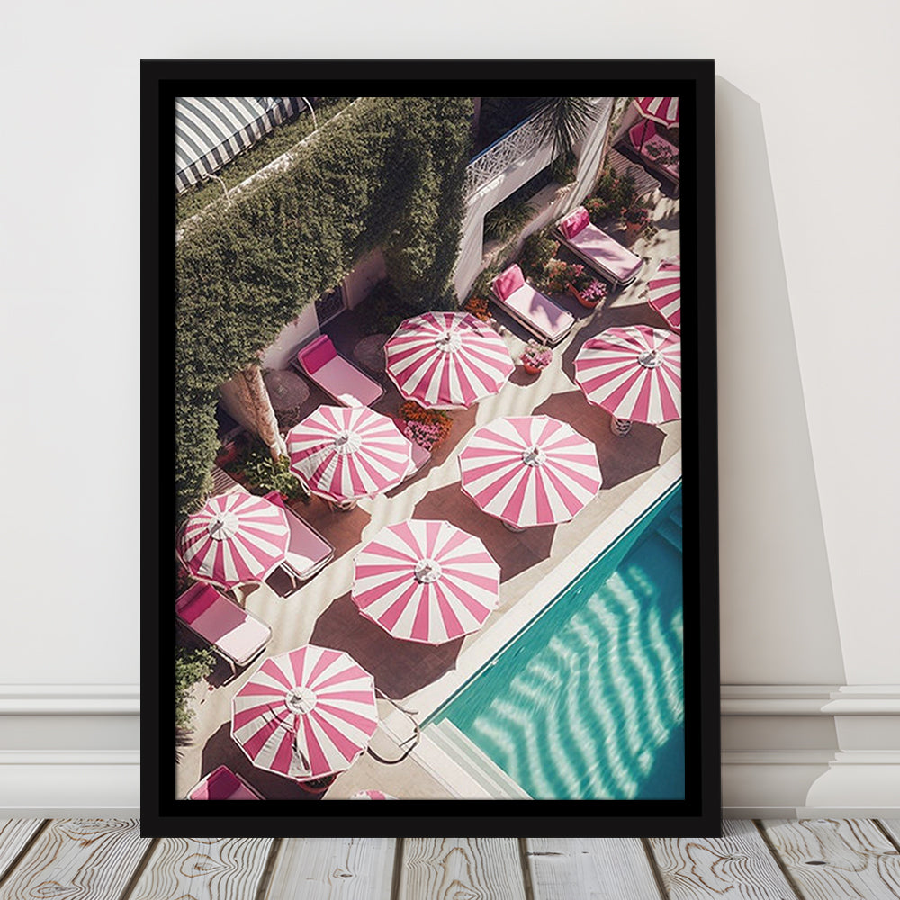 Glamorous Pool Print Pink And White Beach Umbrella Print Beach Wall Art, Framed Canvas Prints Wall Art