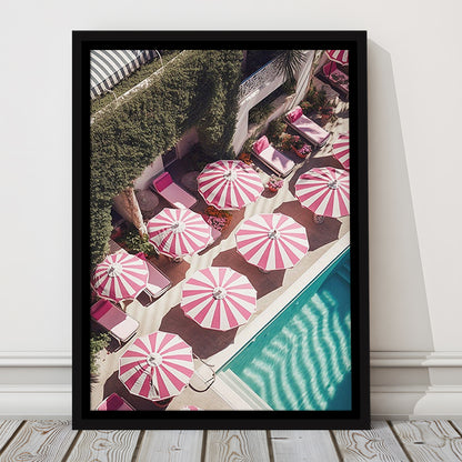 Glamorous Pool Print Pink And White Beach Umbrella Print Beach Wall Art, Framed Canvas Prints Wall Art