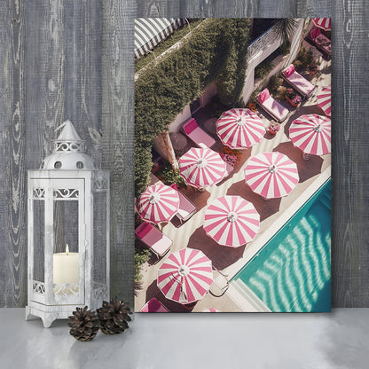 Glamorous Pool Print Pink And White Beach Umbrella Print Beach Wall Art, Canvas Prints Wall Art