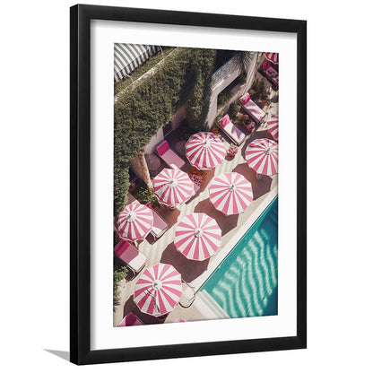 Glamorous Pool Print Pink And White Beach Umbrella Print Beach Wall Art, Framed Art Prints White Border Wall Decor