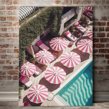 Glamorous Pool Print Pink And White Beach Umbrella Print Beach Wall Art, Canvas Prints Wall Art