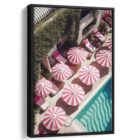 Glamorous Pool Print Pink And White Beach Umbrella Print Beach Wall Art, Framed Canvas Prints Wall Art