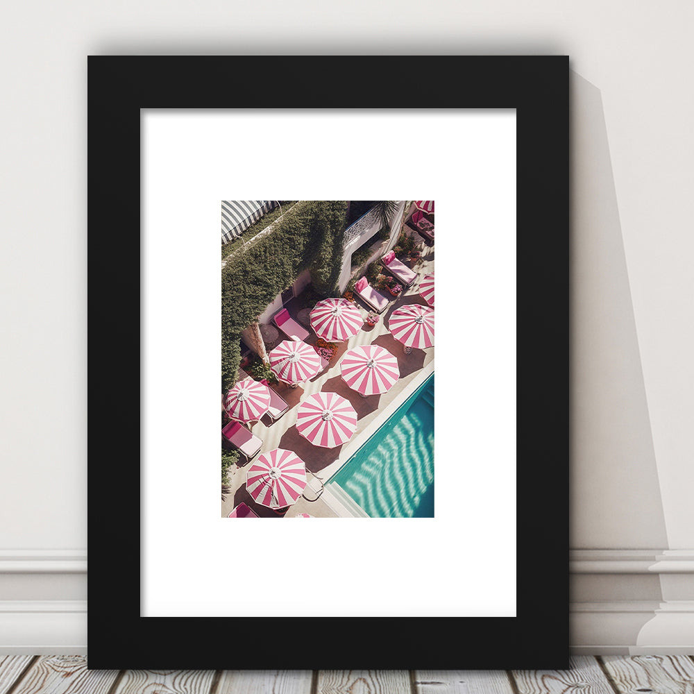 Glamorous Pool Print Pink And White Beach Umbrella Print Beach Wall Art, Framed Art Prints White Border Wall Decor