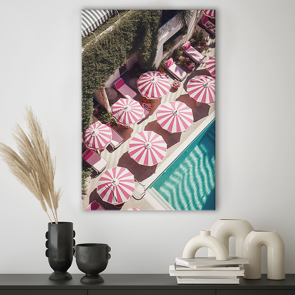 Glamorous Pool Print Pink And White Beach Umbrella Print Beach Wall Art, Canvas Prints Wall Art