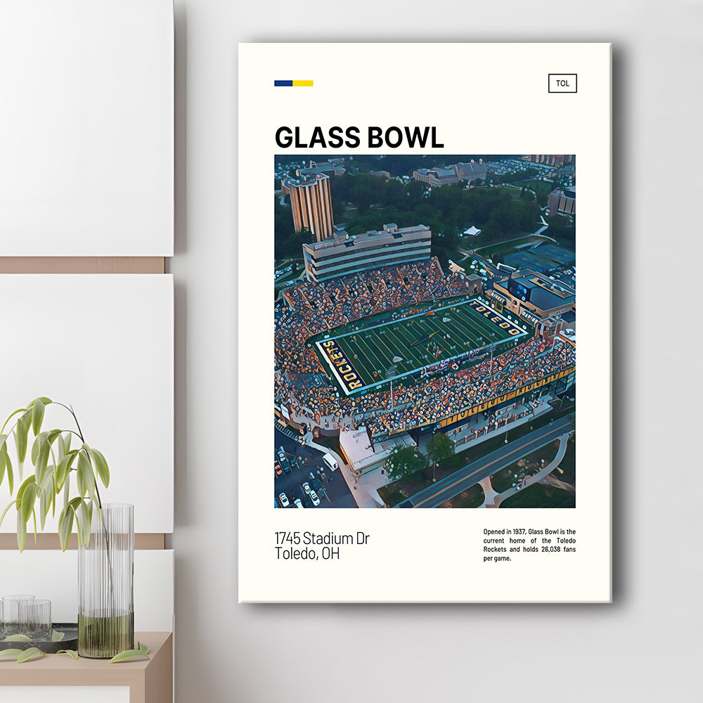 Glass Bowl Print, Toledo Rockets Stadium Canvas Art, Fan Gifts, Sport Art, Canvas Print Wall Art