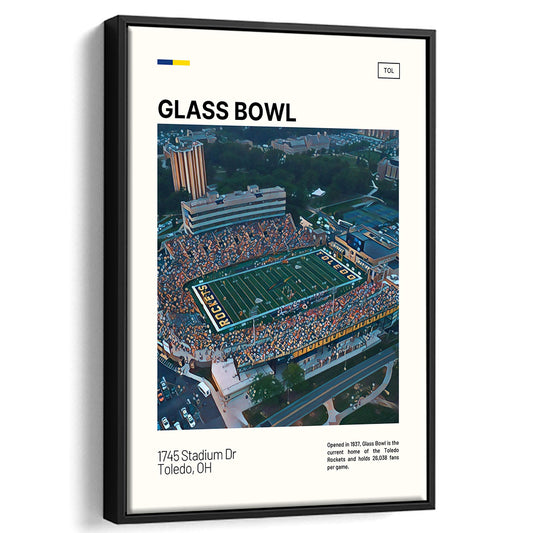 Glass Bowl Print, Toledo Rockets Stadium Canvas Art, Man Cave Gift, Floating Framed Canvas Print Wall Art