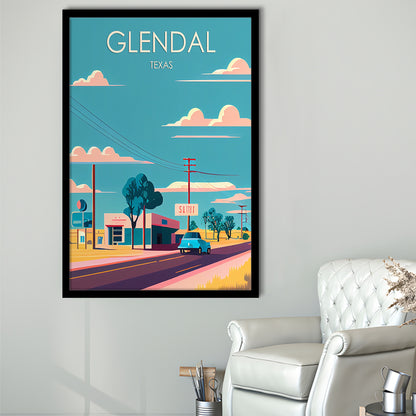 Glendal Texas Retro Art Print, Glendal City Wall Art, Framed Art Print, Picture Framed, Painting Art