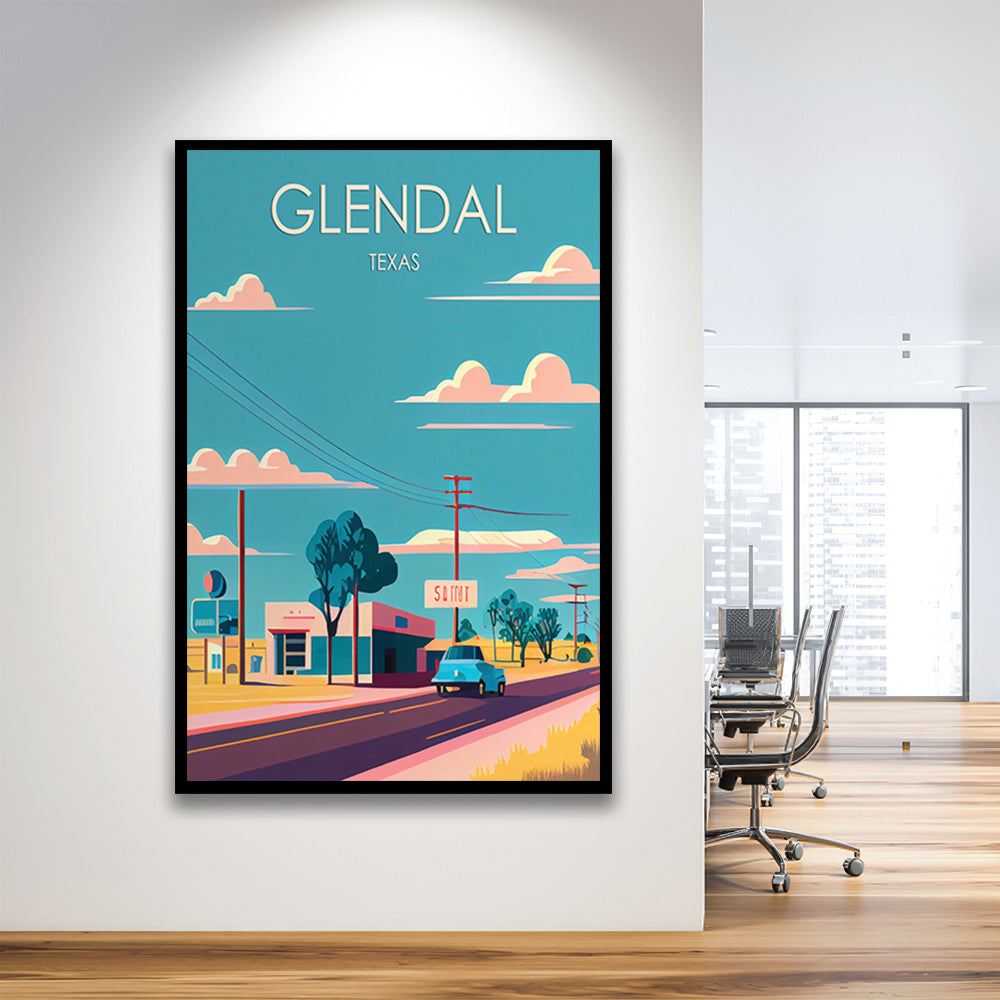 Glendal Texas Retro Art Print, Glendal City Wall Art, Framed Art Print, Picture Framed, Painting Art
