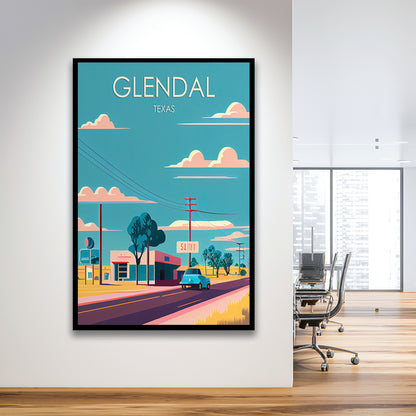 Glendal Texas Retro Art Print, Glendal City Wall Art, Framed Art Print, Picture Framed, Painting Art