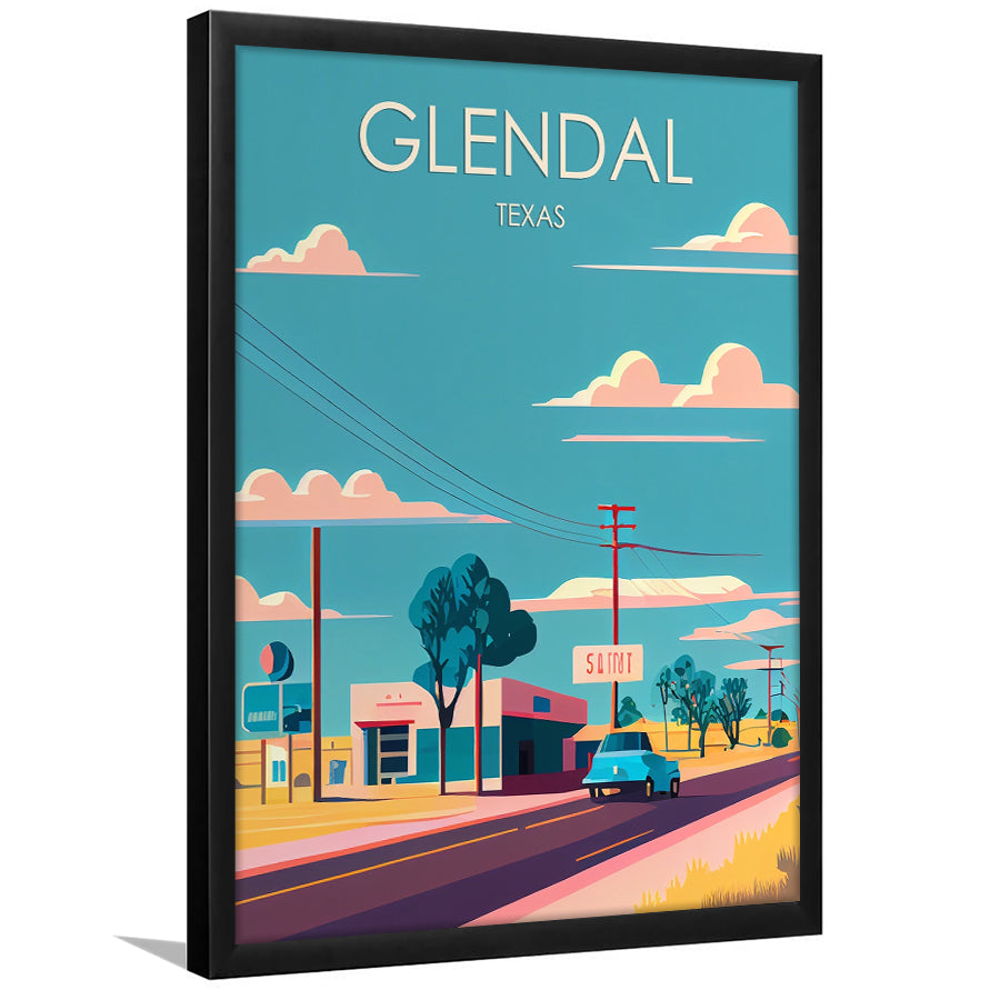 Glendal Texas Retro Art Print, Glendal City Wall Art, Framed Art Print, Picture Framed, Painting Art