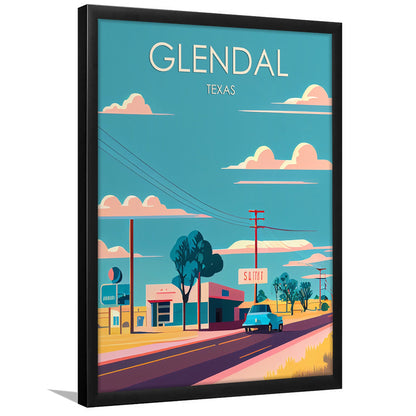 Glendal Texas Retro Art Print, Glendal City Wall Art, Framed Art Print, Picture Framed, Painting Art