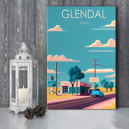 Glendal Texas Retro Art Print, Glendal City Wall Art, Canvas Print, Painting Canvas, Living Room Decor