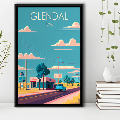 Glendal Texas Retro Art Print, Glendal City Wall Art, Floating Framed Canvas Print, Framed Picture, Painting Canvas