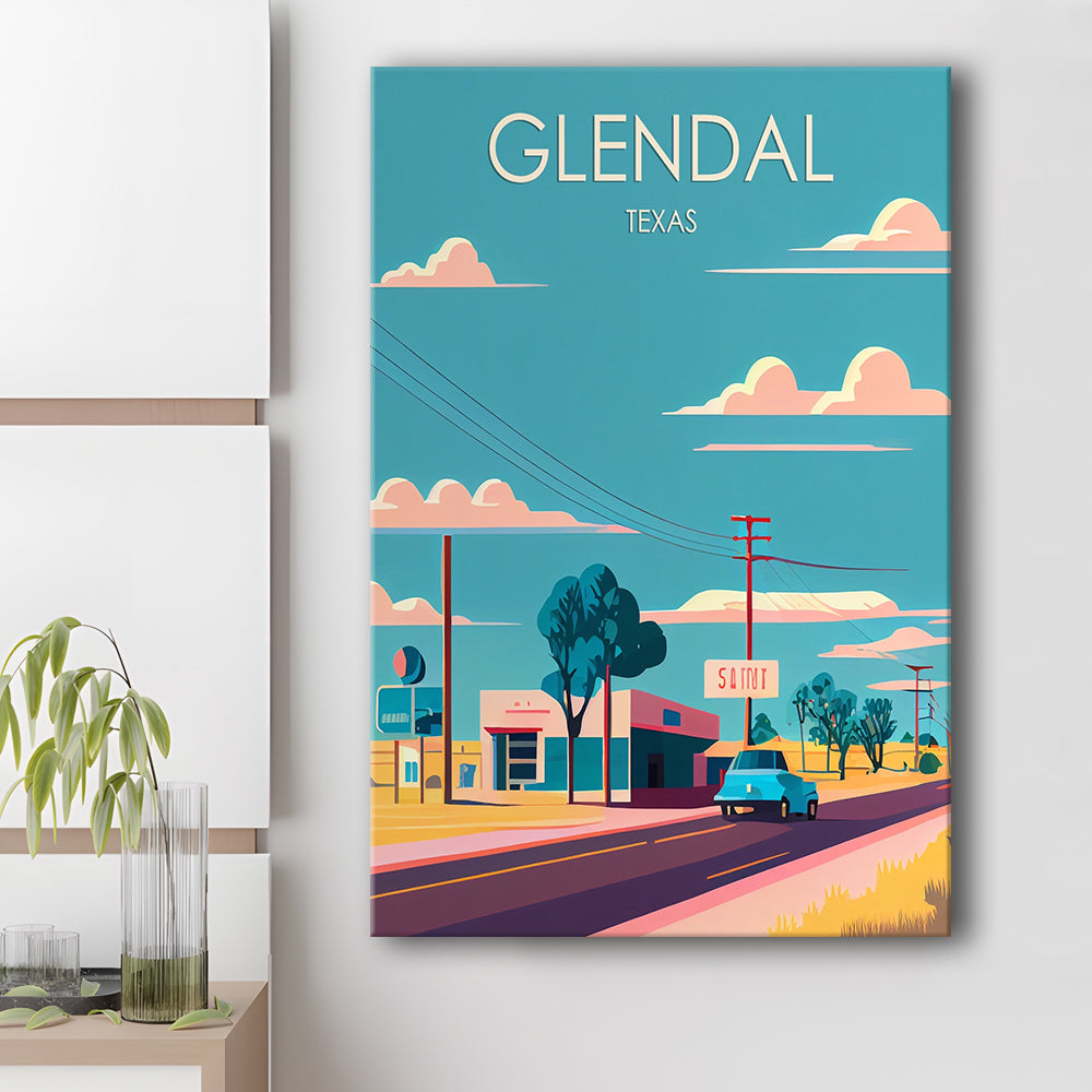Glendal Texas Retro Art Print, Glendal City Wall Art, Canvas Print, Painting Canvas, Living Room Decor