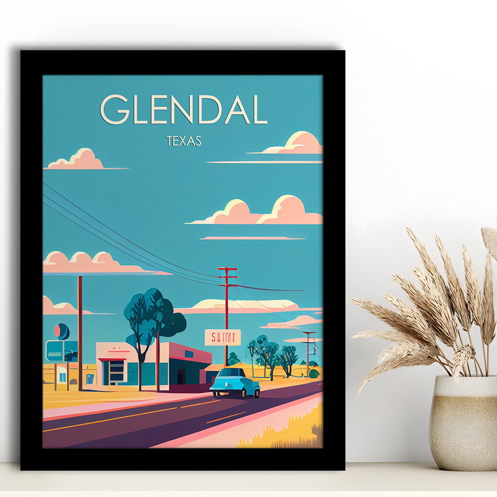 Glendal Texas Retro Art Print, Glendal City Wall Art, Framed Art Print, Picture Framed, Painting Art
