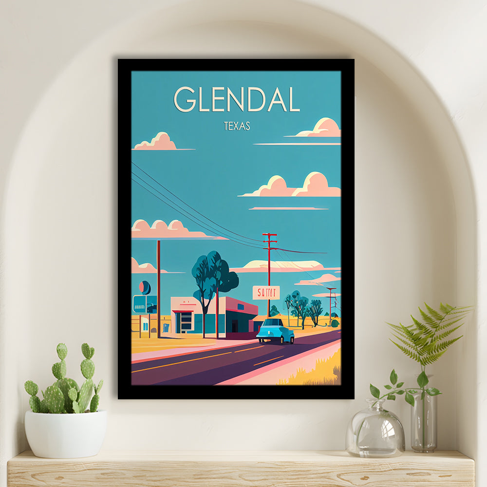 Glendal Texas Retro Art Print, Glendal City Wall Art, Framed Art Print, Picture Framed, Painting Art