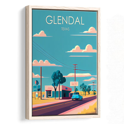 Glendal Texas Retro Art Print, Glendal City Wall Art, Floating Framed Canvas Print, Framed Picture, Painting Canvas