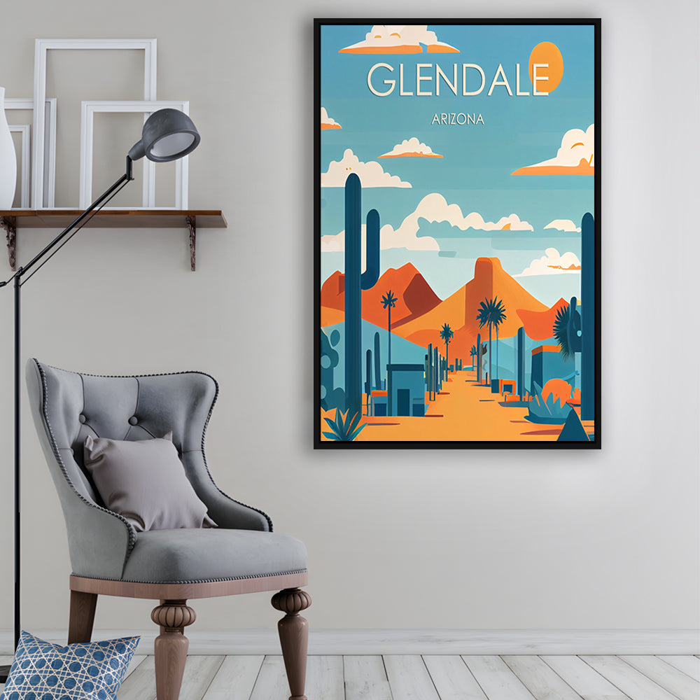 Glendale Arizona Retro Art Print, Glendale City Wall Art, Floating Framed Canvas Print, Framed Picture, Painting Canvas