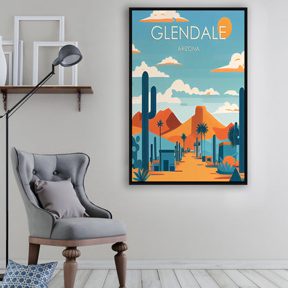 Glendale Arizona Retro Art Print, Glendale City Wall Art, Floating Framed Canvas Print, Framed Picture, Painting Canvas