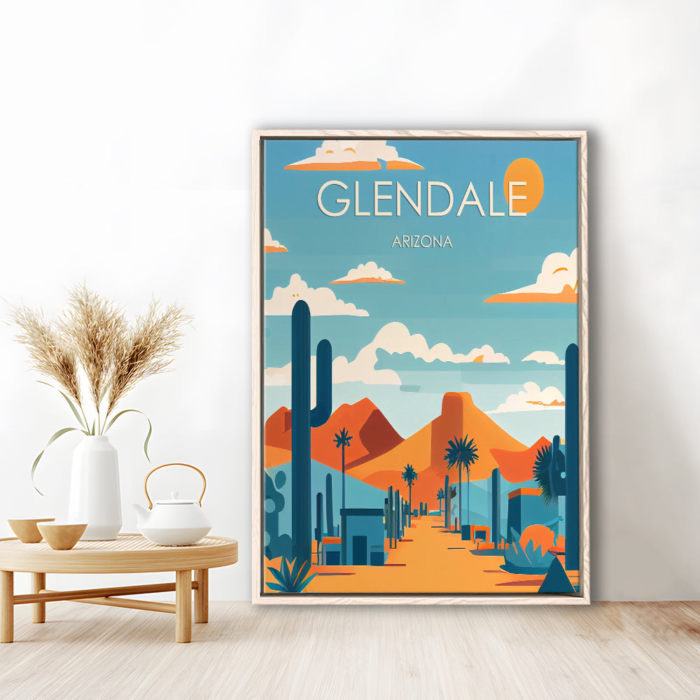 Glendale Arizona Retro Art Print, Glendale City Wall Art, Floating Framed Canvas Print, Framed Picture, Painting Canvas
