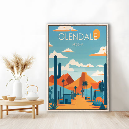Glendale Arizona Retro Art Print, Glendale City Wall Art, Floating Framed Canvas Print, Framed Picture, Painting Canvas