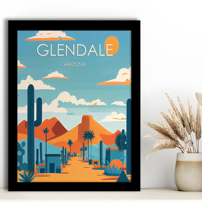 Glendale Arizona Retro Art Print, Glendale City Wall Art, Framed Art Print, Picture Framed, Painting Art