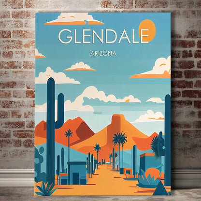 Glendale Arizona Retro Art Print, Glendale City Wall Art, Canvas Print, Painting Canvas, Living Room Decor