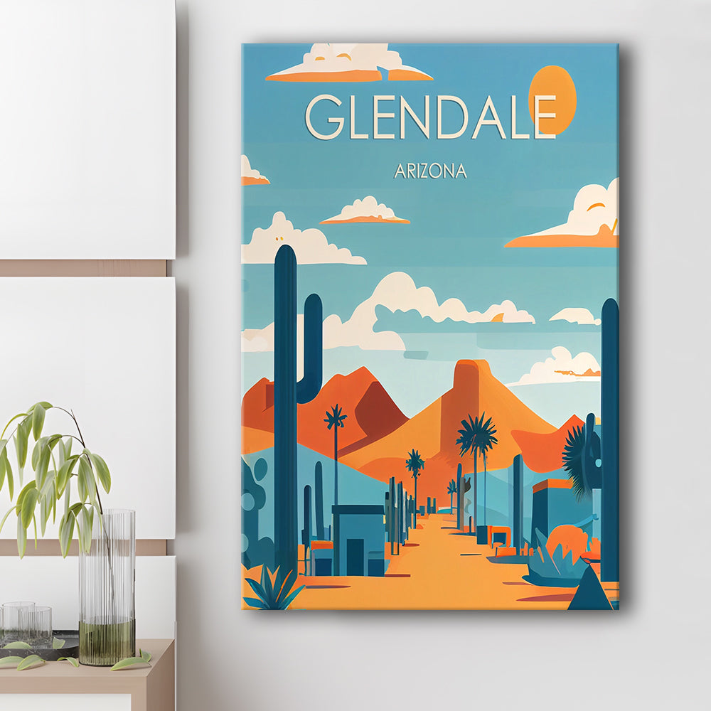 Glendale Arizona Retro Art Print, Glendale City Wall Art, Canvas Print, Painting Canvas, Living Room Decor
