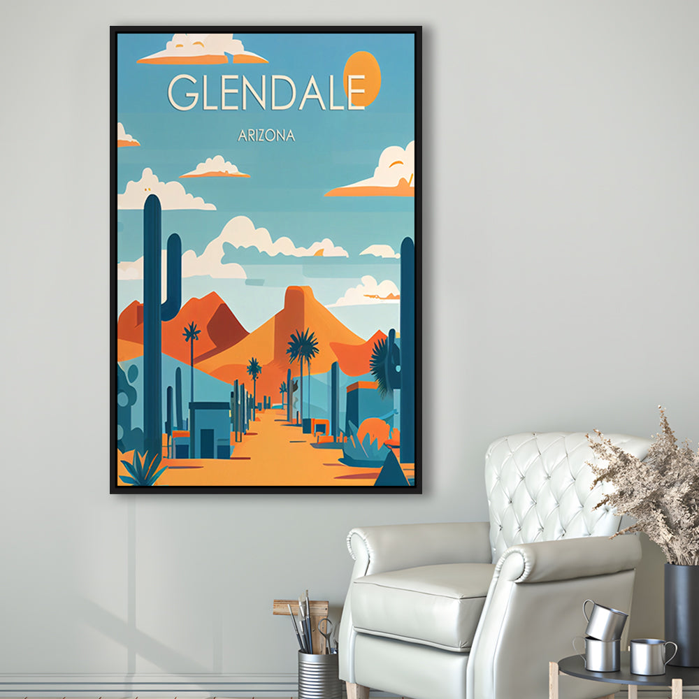 Glendale Arizona Retro Art Print, Glendale City Wall Art, Floating Framed Canvas Print, Framed Picture, Painting Canvas