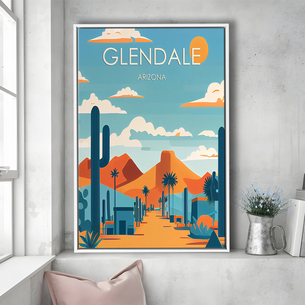 Glendale Arizona Retro Art Print, Glendale City Wall Art, Floating Framed Canvas Print, Framed Picture, Painting Canvas