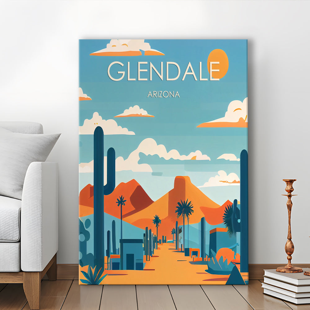 Glendale Arizona Retro Art Print, Glendale City Wall Art, Canvas Print, Painting Canvas, Living Room Decor