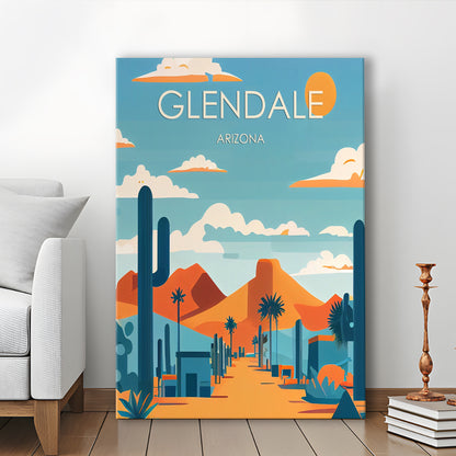 Glendale Arizona Retro Art Print, Glendale City Wall Art, Canvas Print, Painting Canvas, Living Room Decor