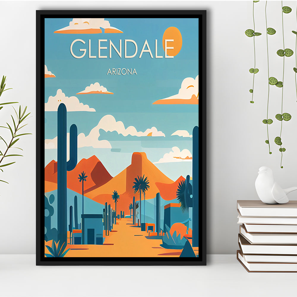 Glendale Arizona Retro Art Print, Glendale City Wall Art, Floating Framed Canvas Print, Framed Picture, Painting Canvas