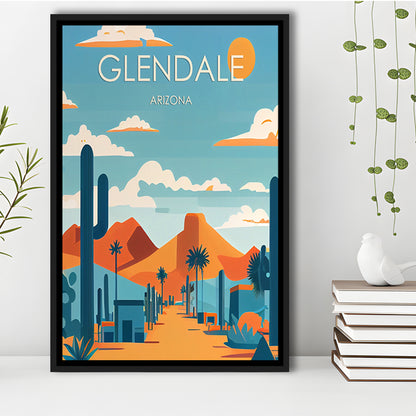Glendale Arizona Retro Art Print, Glendale City Wall Art, Floating Framed Canvas Print, Framed Picture, Painting Canvas