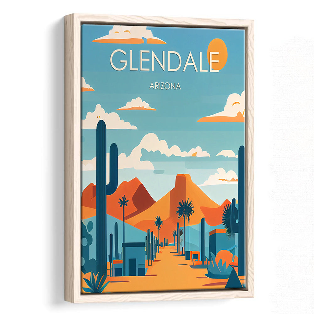 Glendale Arizona Retro Art Print, Glendale City Wall Art, Floating Framed Canvas Print, Framed Picture, Painting Canvas