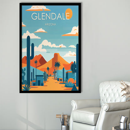 Glendale Arizona Retro Art Print, Glendale City Wall Art, Framed Art Print, Picture Framed, Painting Art