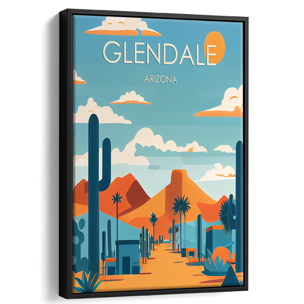 Glendale Arizona Retro Art Print, Glendale City Wall Art, Floating Framed Canvas Print, Framed Picture, Painting Canvas