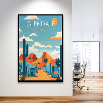 Glendale Arizona Retro Art Print, Glendale City Wall Art, Framed Art Print, Picture Framed, Painting Art