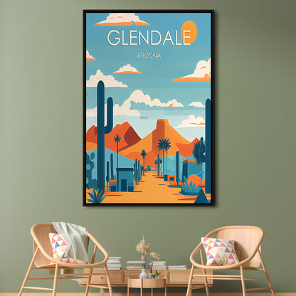 Glendale Arizona Retro Art Print, Glendale City Wall Art, Floating Framed Canvas Print, Framed Picture, Painting Canvas