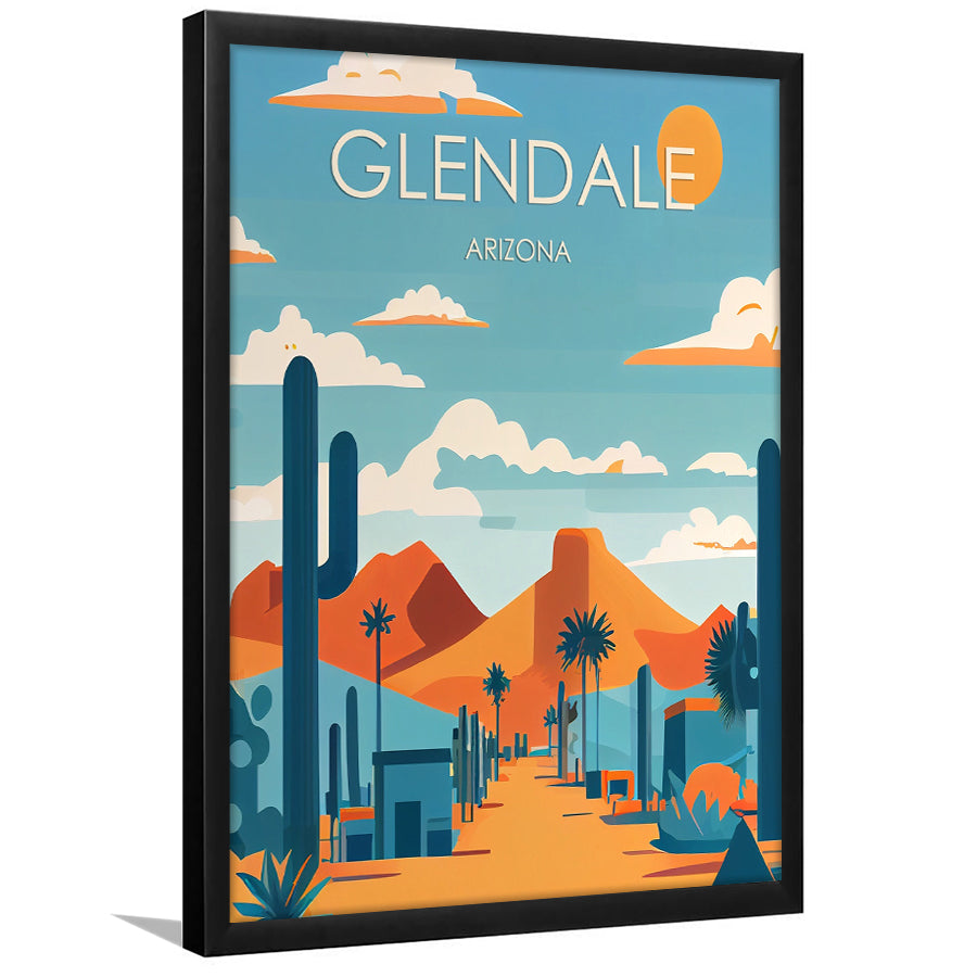 Glendale Arizona Retro Art Print, Glendale City Wall Art, Framed Art Print, Picture Framed, Painting Art
