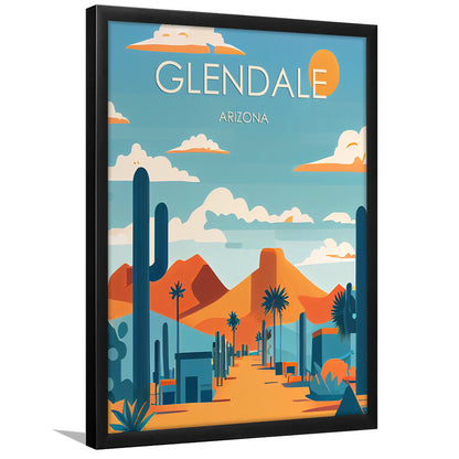 Glendale Arizona Retro Art Print, Glendale City Wall Art, Framed Art Print, Picture Framed, Painting Art
