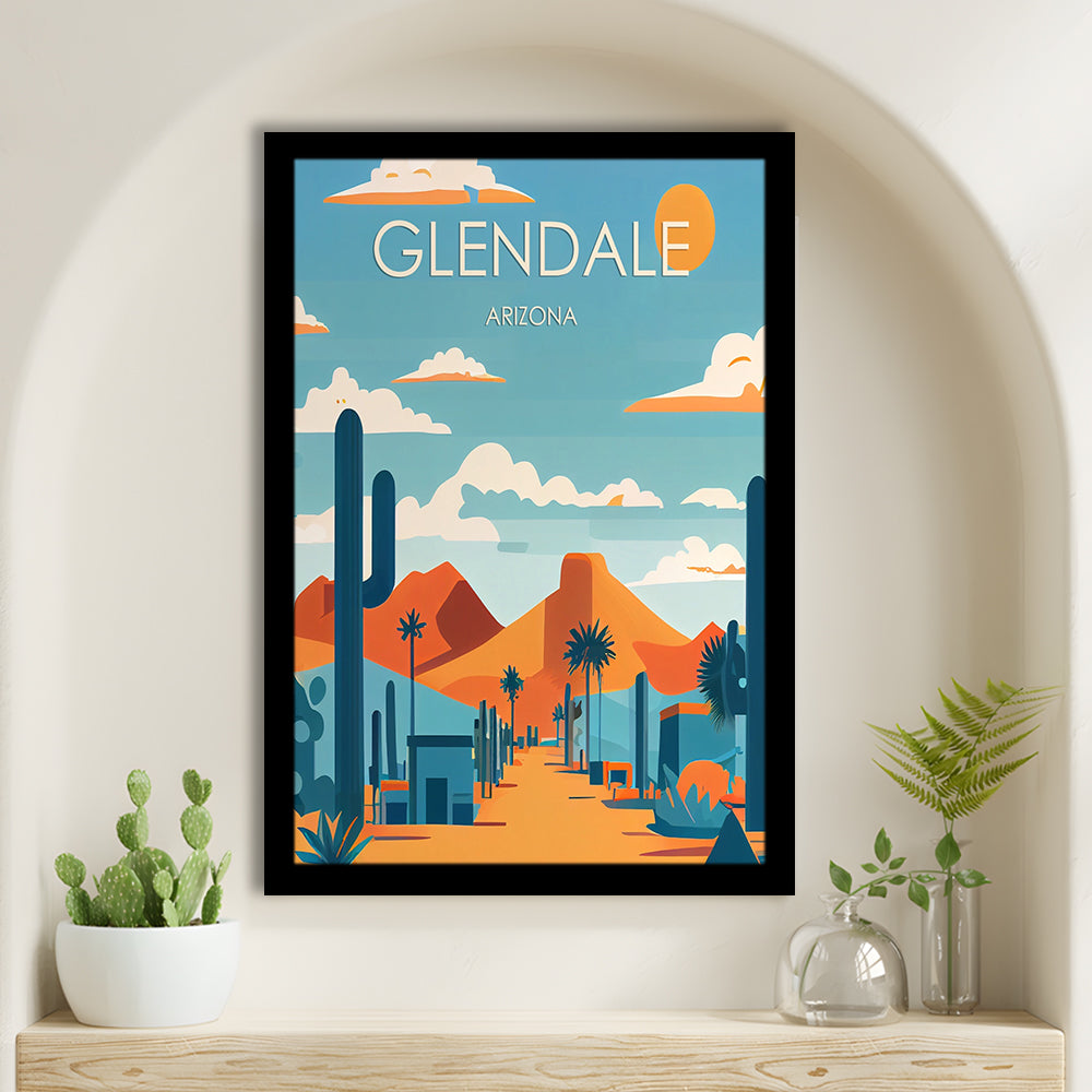 Glendale Arizona Retro Art Print, Glendale City Wall Art, Framed Art Print, Picture Framed, Painting Art