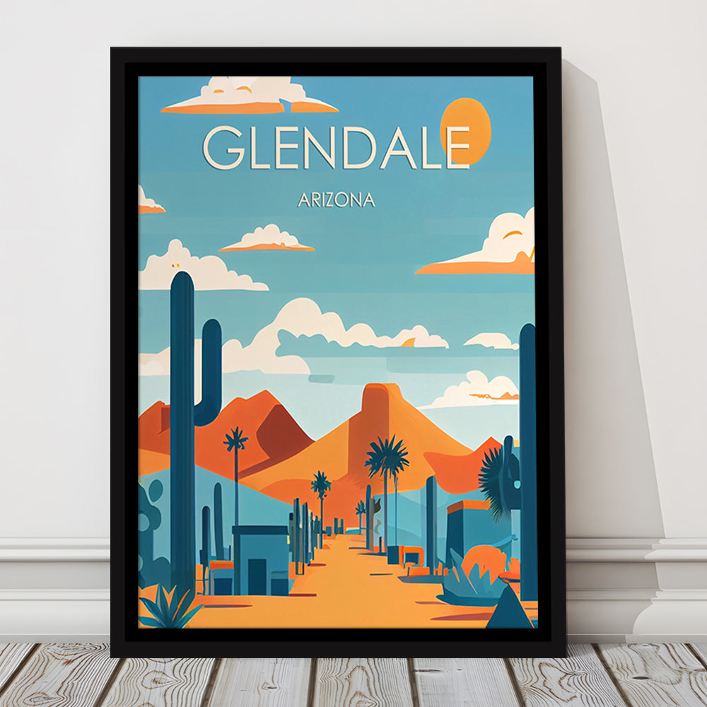 Glendale Arizona Retro Art Print, Glendale City Wall Art, Floating Framed Canvas Print, Framed Picture, Painting Canvas