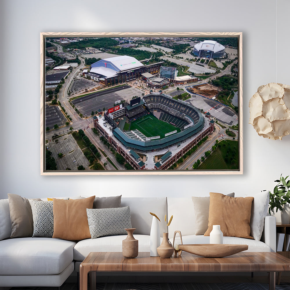 Globe Life Field Aerial View, Stadium Canvas, Sport Art, Framed Canvas Print Wall Art, Floating Frame