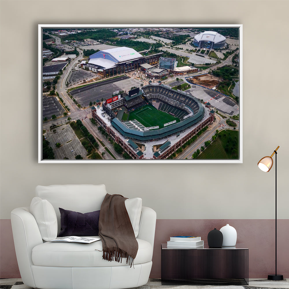 Globe Life Field Aerial View, Stadium Canvas, Sport Art, Framed Canvas Print Wall Art, Floating Frame